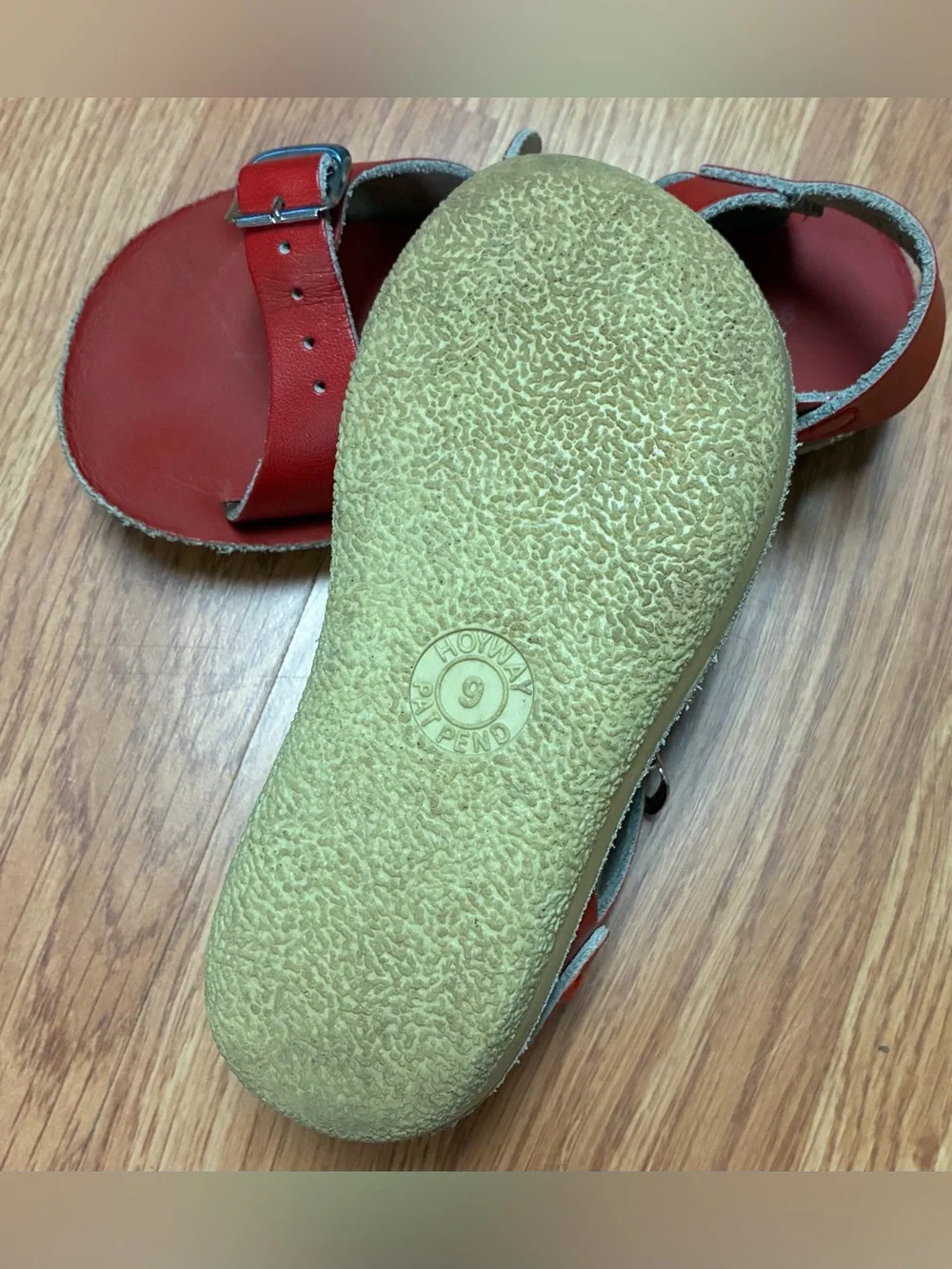 Vintage Sun-San Surfer Red Leather Sandals HoyWay Toddler Youth Size 9